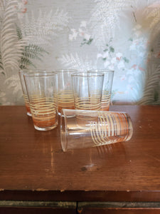6 Vintage striped drinking glasses. Great everyday set in a neutral colour set. Beach beige neutral kitchen retro poolside fall latte coffee