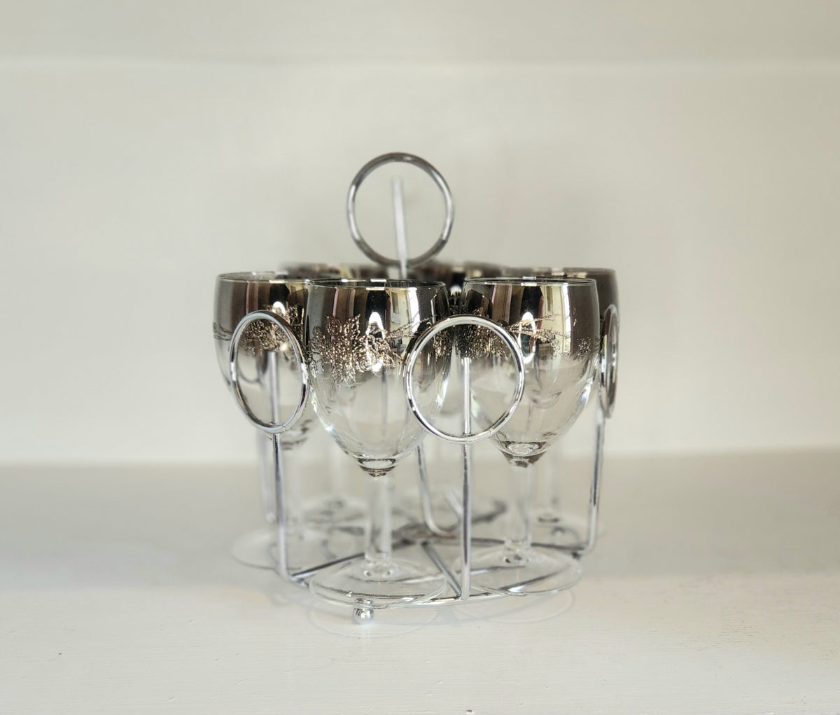 Silver Ombre Glasses Mid Century Modern Glassware Mercury Fade Embosse ...