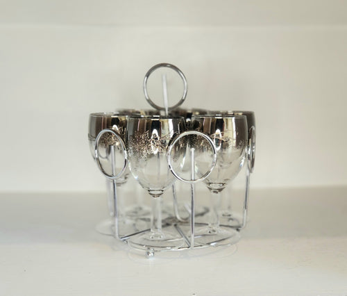Silver Ombre Glasses Mid Century Modern Glassware Mercury Fade Embossed Wine Glasses MCM Bar