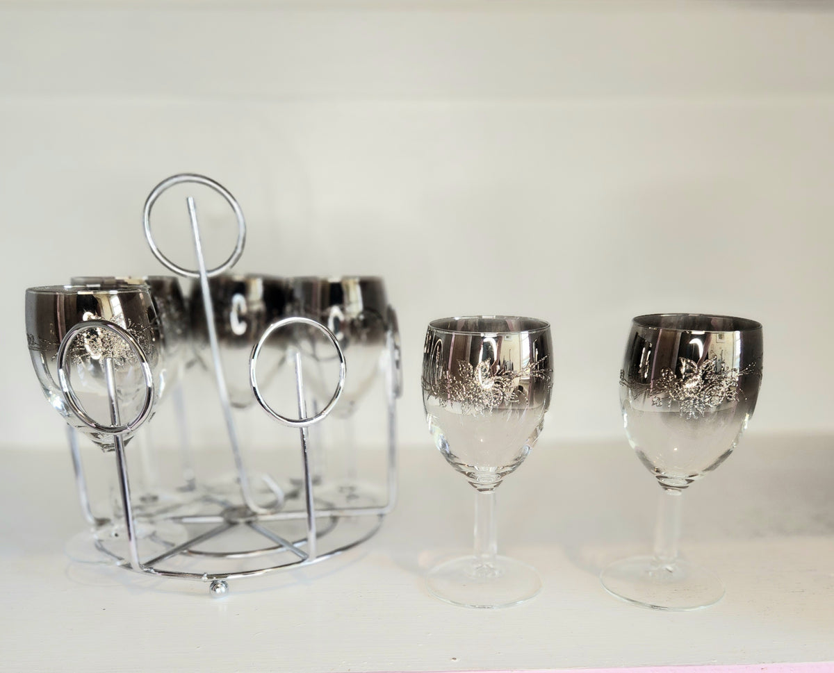 Silver Ombre Glasses Mid Century Modern Glassware Mercury Fade Embosse ...