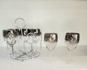 Silver Ombre Glasses Mid Century Modern Glassware Mercury Fade Embossed Wine Glasses MCM Bar