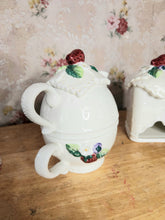Cottagecore White Strawberry Teapot and Teacup Tea Caddy Set 1980s/1990s