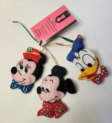 RARE Vintage Disney Ornaments w/ Sequins - Handmade - Christmas Decorations - Xmas - Sparkly - Mickey, Minnie, Donald Bucilla