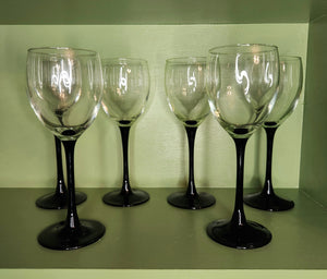 Vintage Black Stemmed Wine Glasses Vintage Luminarc? Wine Glasses 8oz Black Stem Wine Glasses, 1980’s, Set of 6.