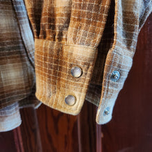 vintage mens brown plaid wool pearl snap shirt western