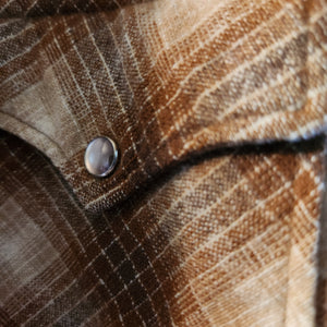 vintage mens brown plaid wool pearl snap shirt western