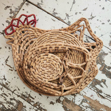 Boho woven raffia chicken trivet wall hanging vintage 1970s