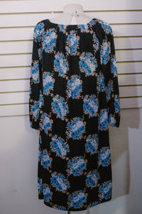 1970 Black Polyester Floral Day Dress