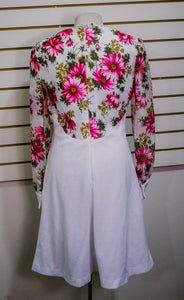 1970s White Floral Dress