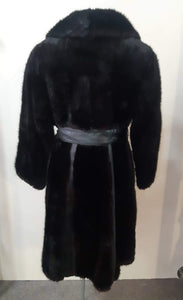 1970s Black Leather and Fur Striped Coat